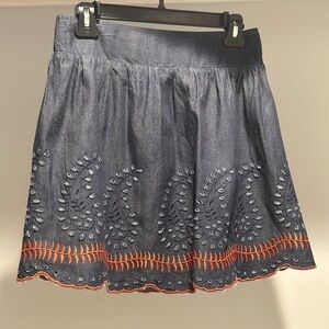 HOT & DELICIOUS 100% Cotton Denim Embroidered Skirt Size Large